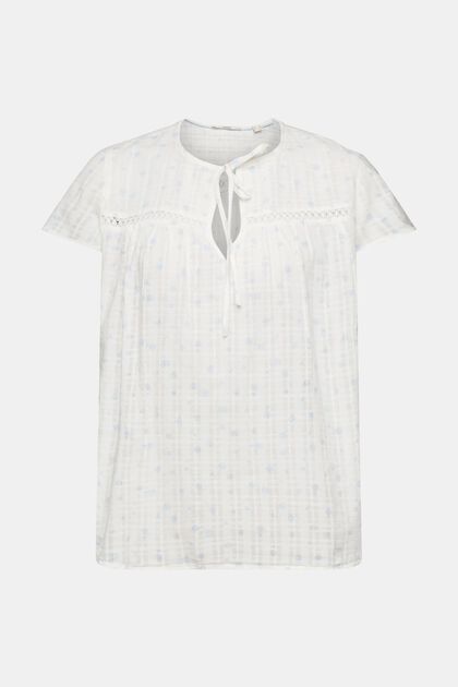 Katoenen blouse met korte mouwen en motief all-over, OFF WHITE, overview