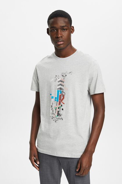 T-shirt de coupe Slim Fit à imprimé sur le devant, LIGHT GREY, overview