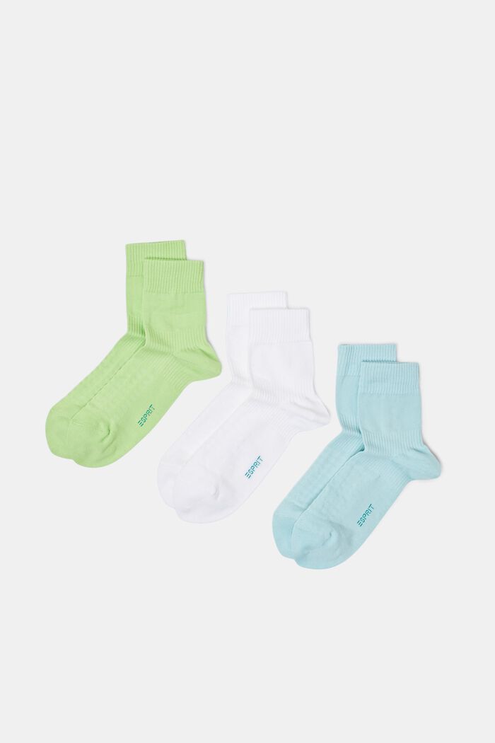 Set van 3 crew (middelhoge) sokken van geribd organic cotton, BLUE/GREEN, detail image number 0