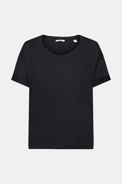 Shirt met omgeslagen mouwen, BLACK, overview