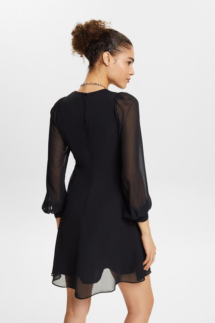 Chiffon mini-jurk met V-hals, BLACK, detail image number 2
