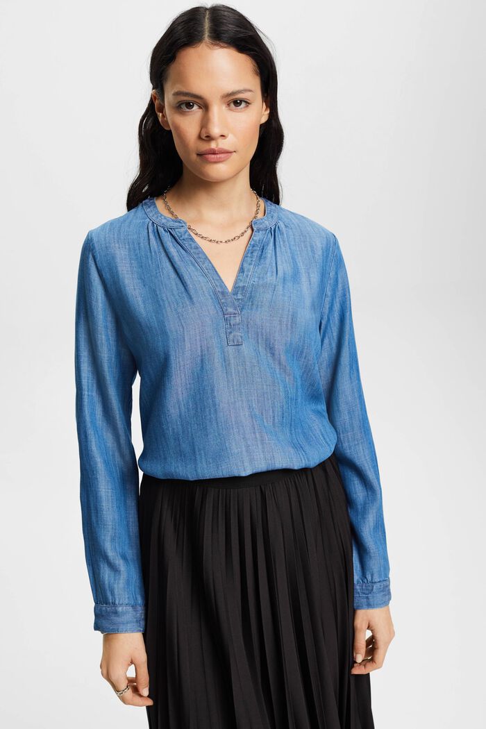 blouse met denimlook, BLUE MEDIUM WASHED, detail image number 0