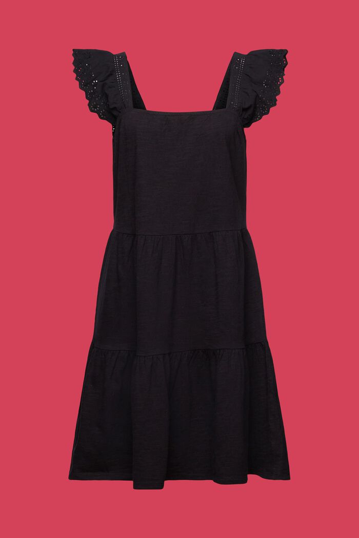 Jersey jurk met geborduurde kanten mouwen, BLACK, detail image number 6