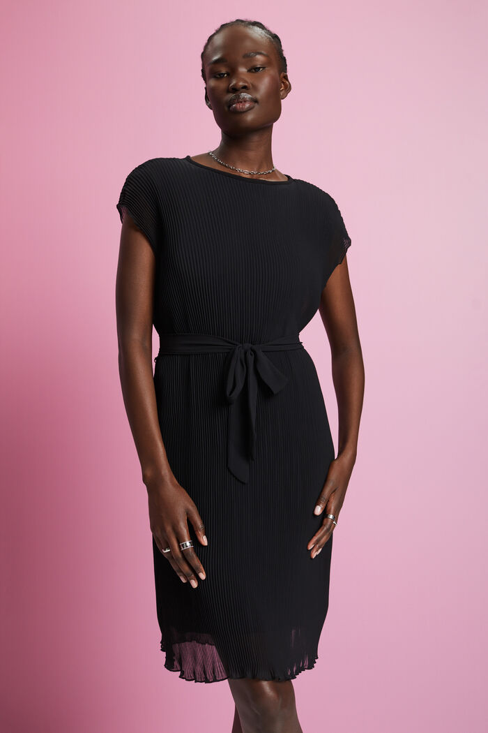 Mouwloze jurk met plissés, LENZING™ ECOVERO™, BLACK, detail image number 0
