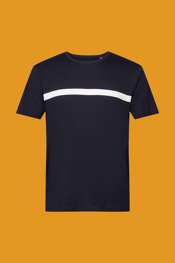 Katoenen T-shirt met contrasterende streep, NAVY, detail image number 6