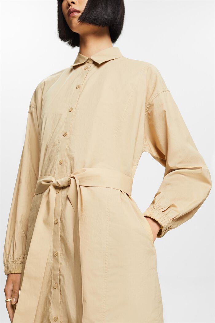 Robe-chemise en popeline de coton à taille nouée, SAND, detail image number 1