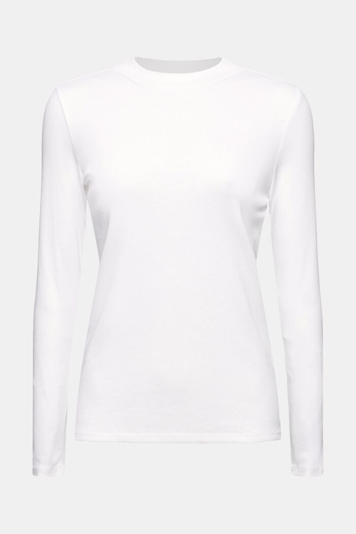 T-shirt à manches longues et col droit, 100 % coton biologique, WHITE, overview