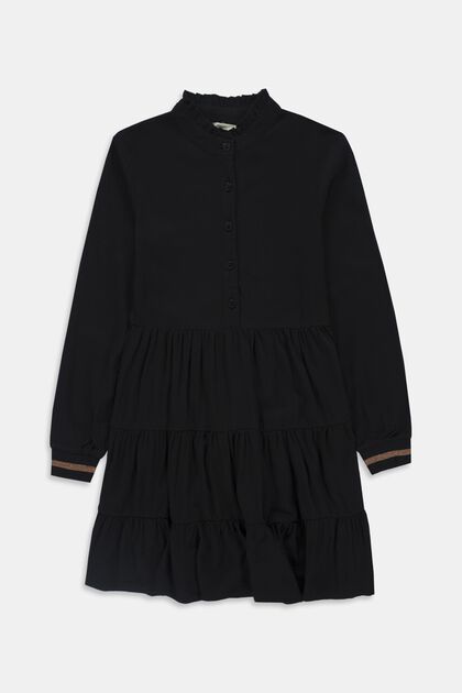Uitlopende mini-jurk met gestreepte ribgebreide boorden, BLACK, overview