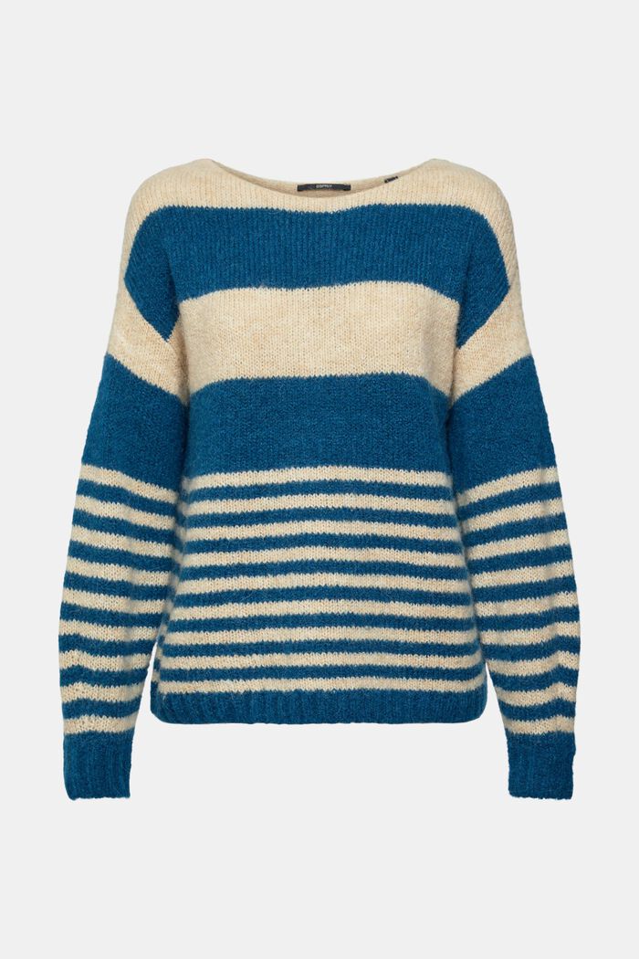 À teneur en laine et en alpaga : le pull-over à rayures, PETROL BLUE, detail image number 6