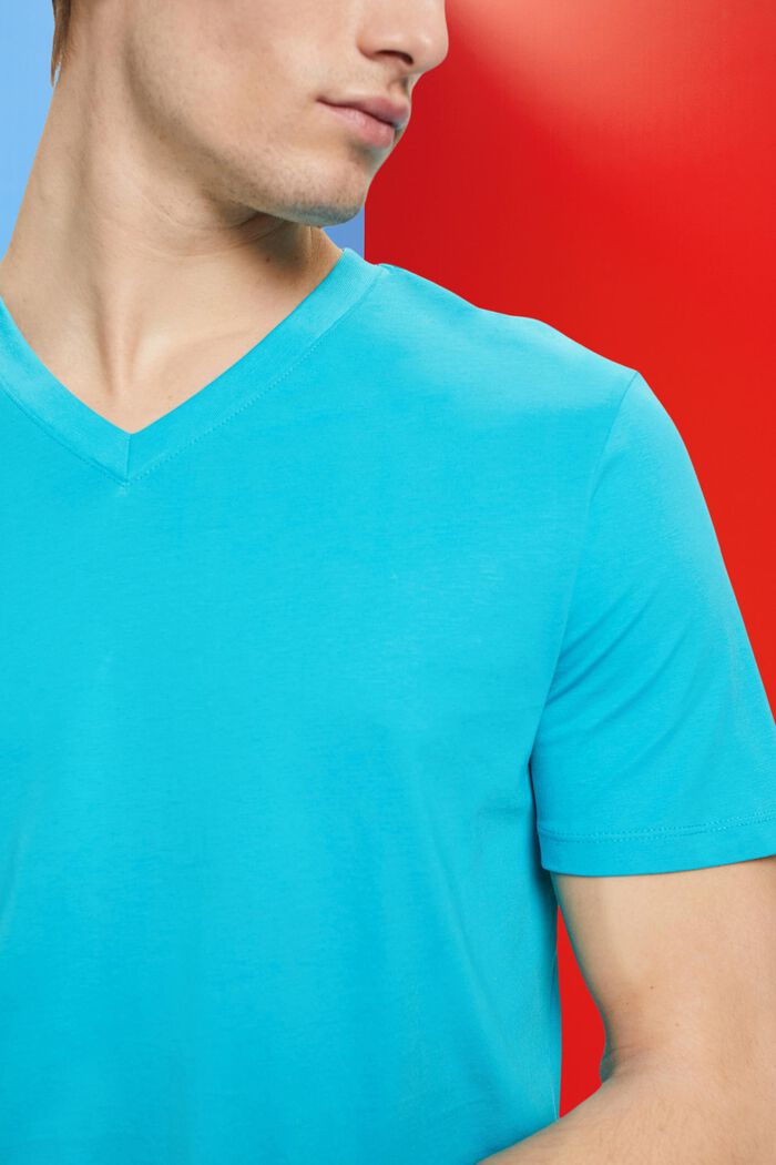 Slim fit katoenen shirt met V-hals, AQUA GREEN, detail image number 2