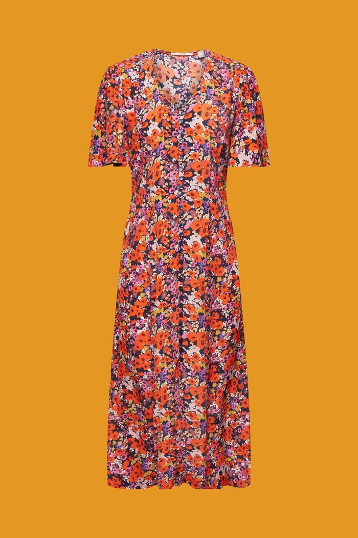 Robe longueur midi à manches courtes à motif floral, NAVY, detail image number 5