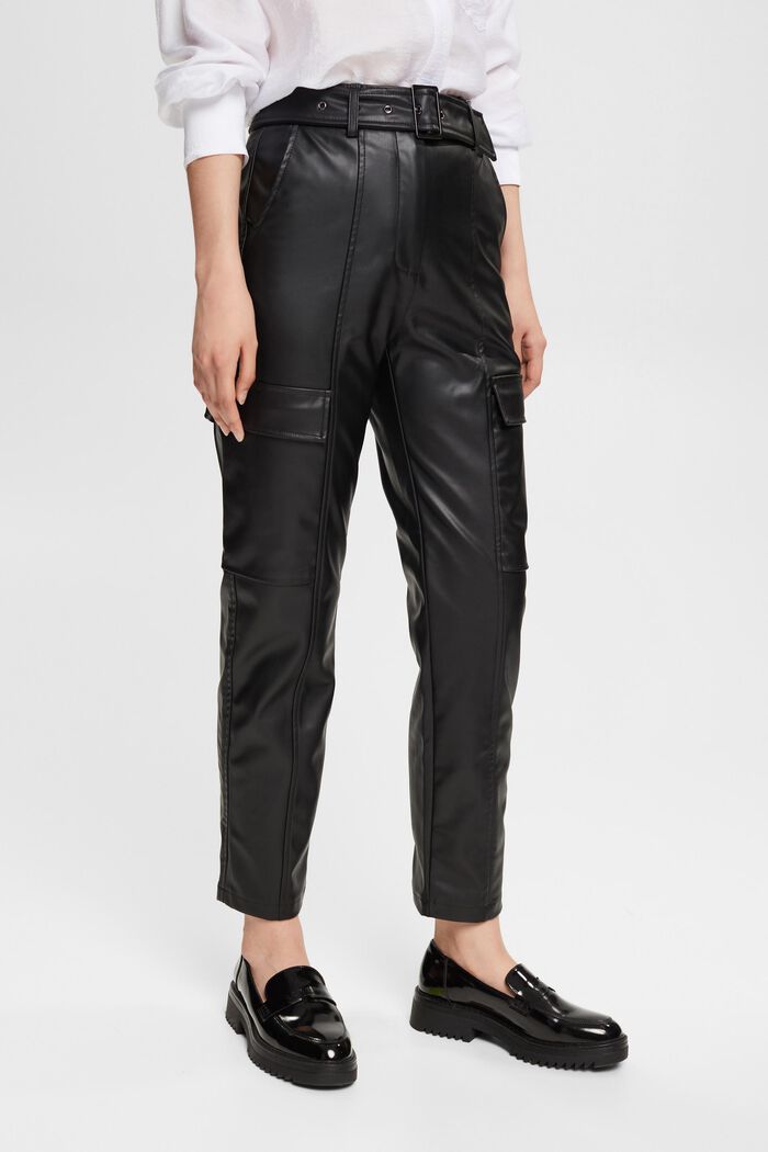 Pantalon en similicuir doté d’une ceinture, BLACK, detail image number 1