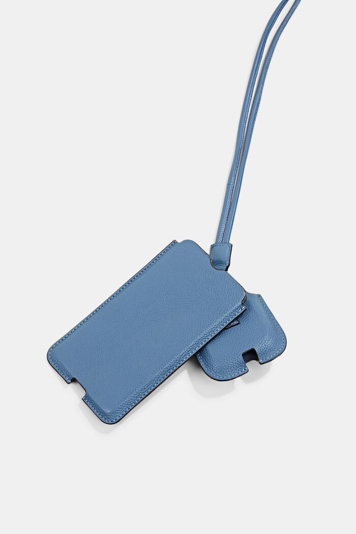 Smartphonetasje met muntzakje van leer, LIGHT BLUE, detail image number 2