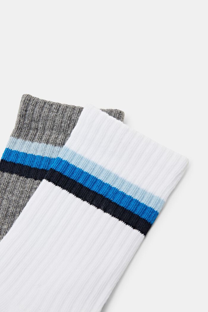 Set van 2 paar geribde sokken met strepen, WHITE/DARK GREY, detail image number 1