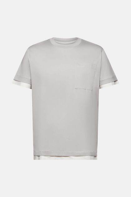 T-shirt à encolure ronde et effet superposé, 100 % coton