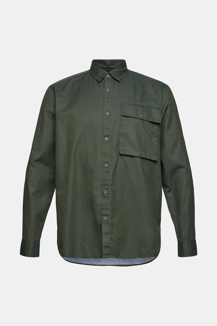 Katoenen overhemd met borstzak, KHAKI GREEN, overview