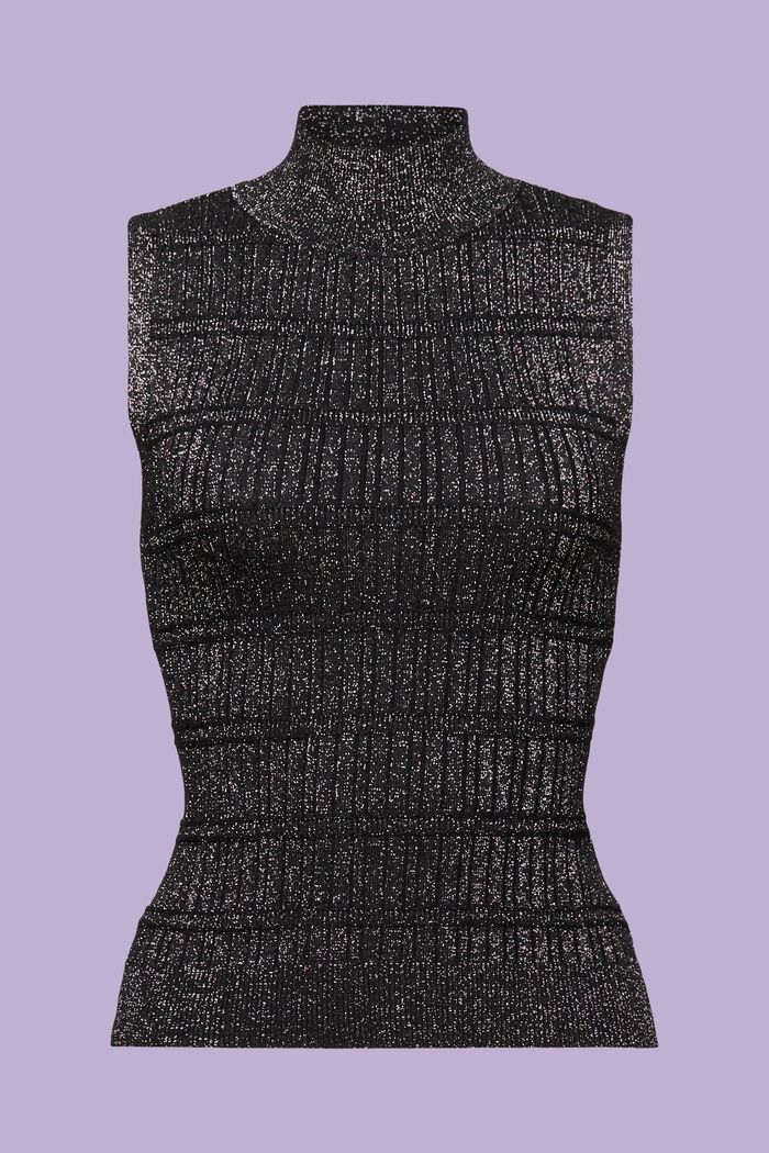 Mouwloze trui van lamé met opstaande kraag, BLACK, detail image number 6