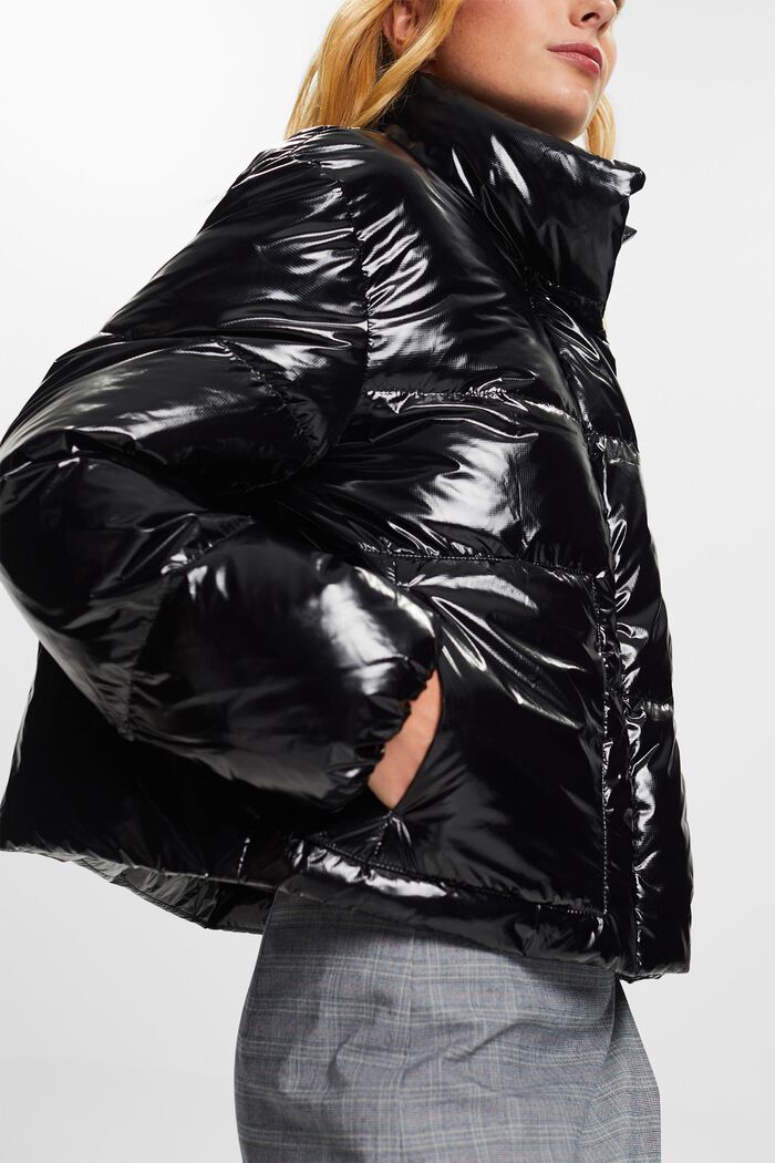 Gewatteerde, glanzende jas, BLACK, detail image number 4