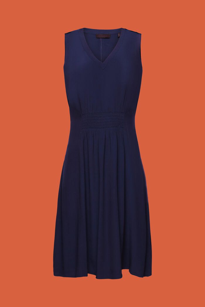 Gesmokte, getailleerde jurk in A-lijn, NAVY, detail image number 5