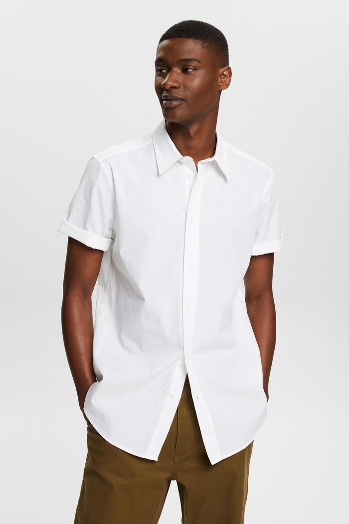 Chemise à manches courtes en popeline de coton, WHITE, detail image number 0