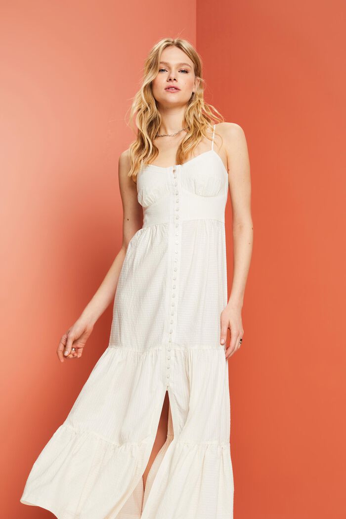 Gelaagde maxi-jurk met knopen aan de voorkant, WHITE, detail image number 0