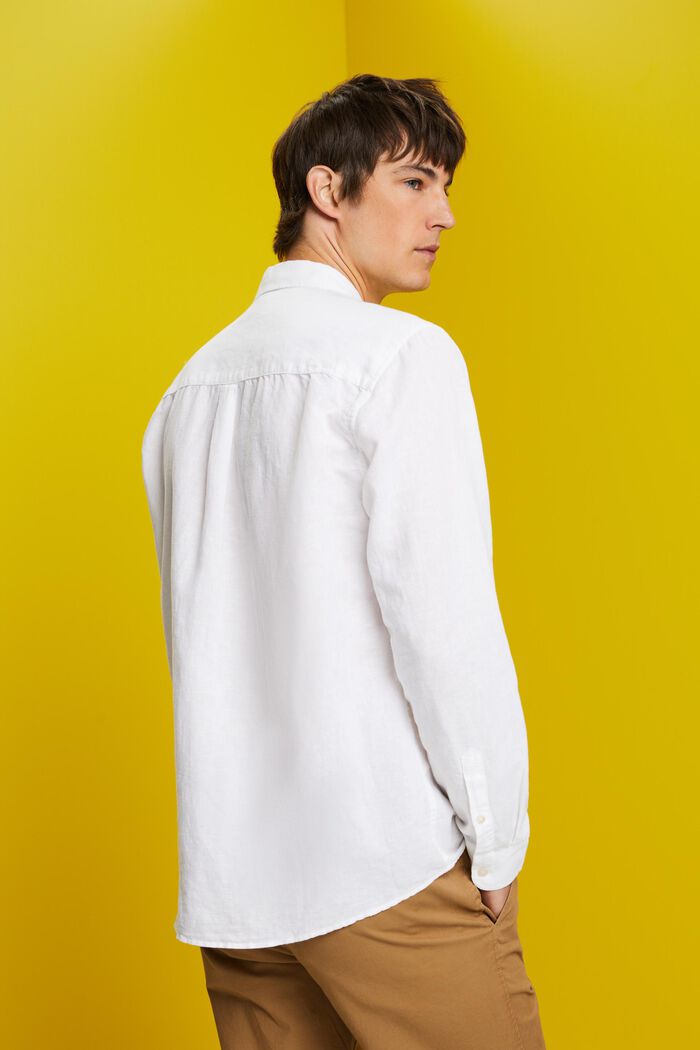 Overhemd met buttondownkraag van een mix van katoen en linnen, WHITE, detail image number 3