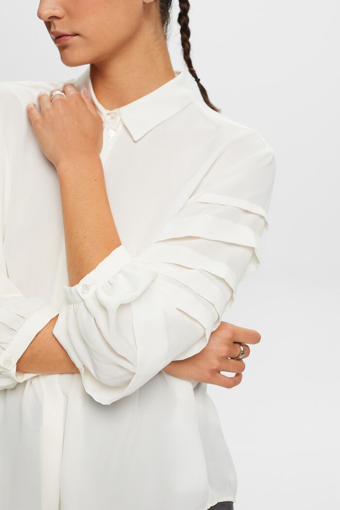 Geplooide overhemdblouse, OFF WHITE, detail image number 2