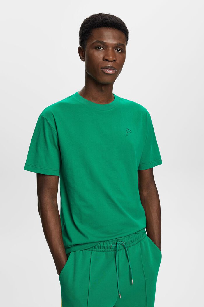 T-shirt en coton à imprimé dauphin, GREEN, detail image number 0