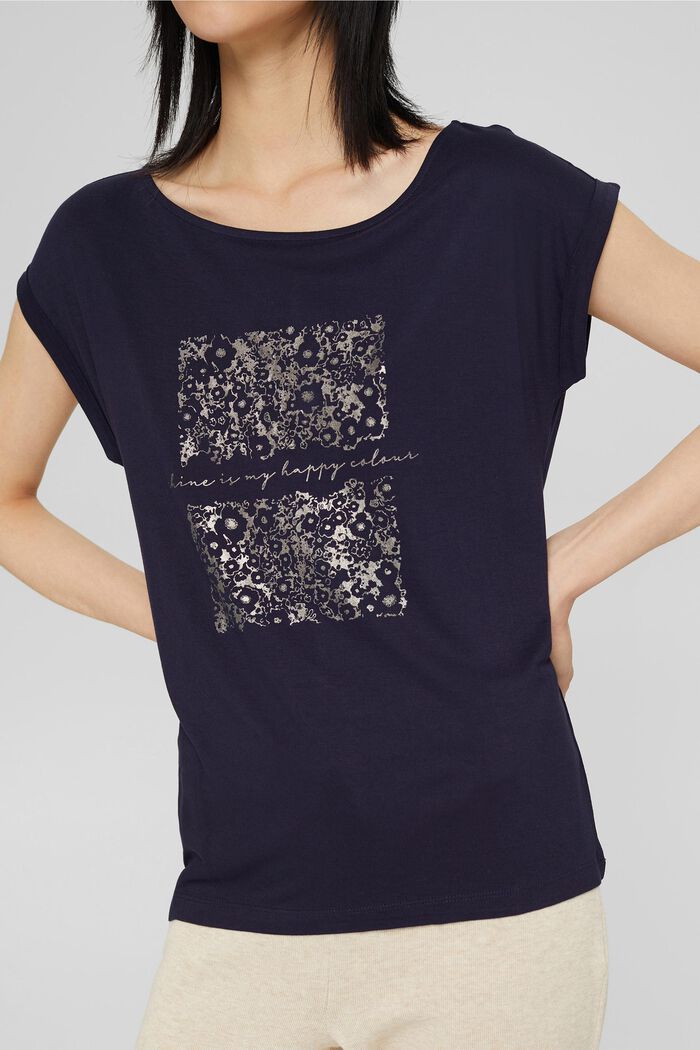 Shirt met metallic print, LENZING™ ECOVERO™, NAVY, detail image number 0