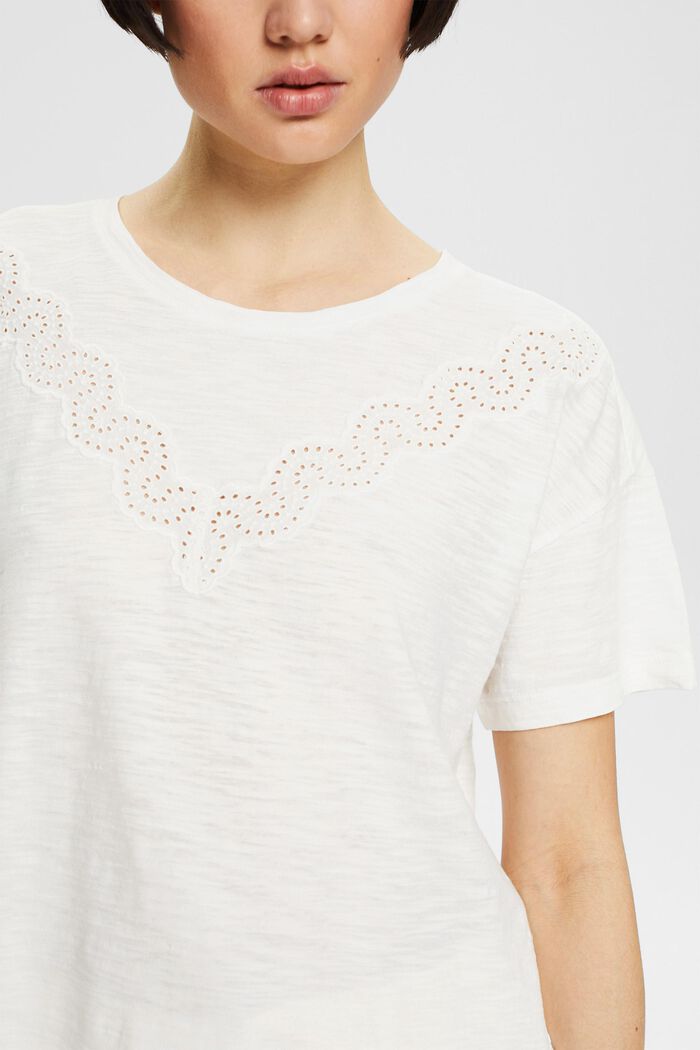 T-shirt rehaussé de broderie anglaise, OFF WHITE, detail image number 2