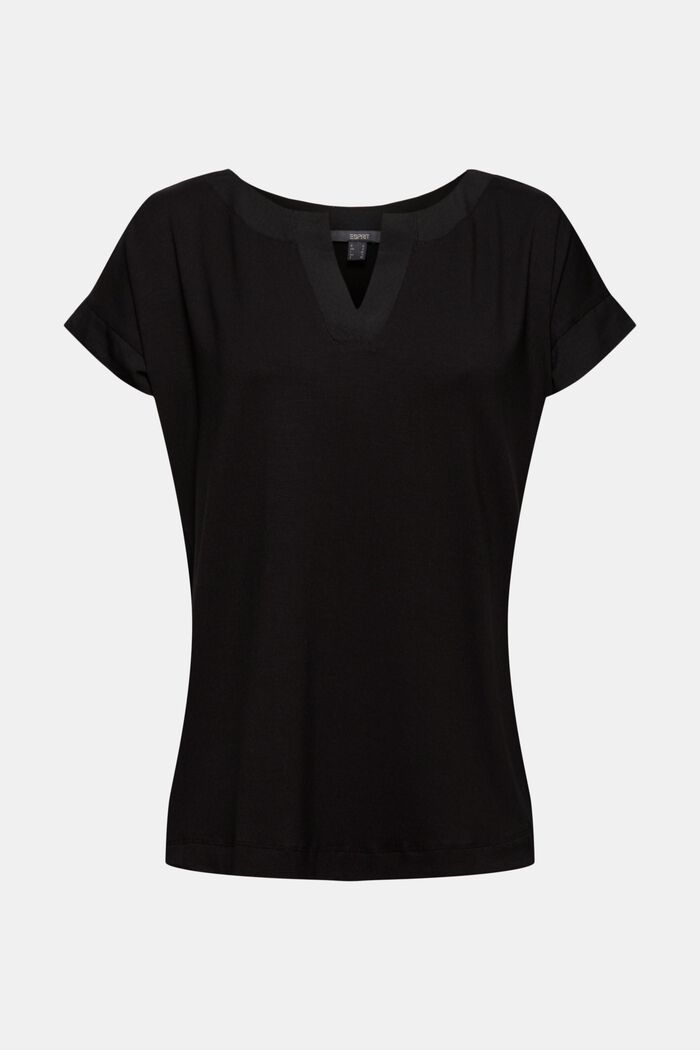 T-shirt met lyocell en chiffon details, BLACK, detail image number 0