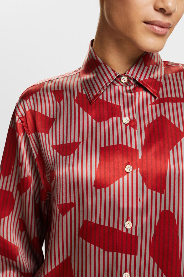 Zijden overhemd met knoopsluiting en print, DARK RED, detail image number 2