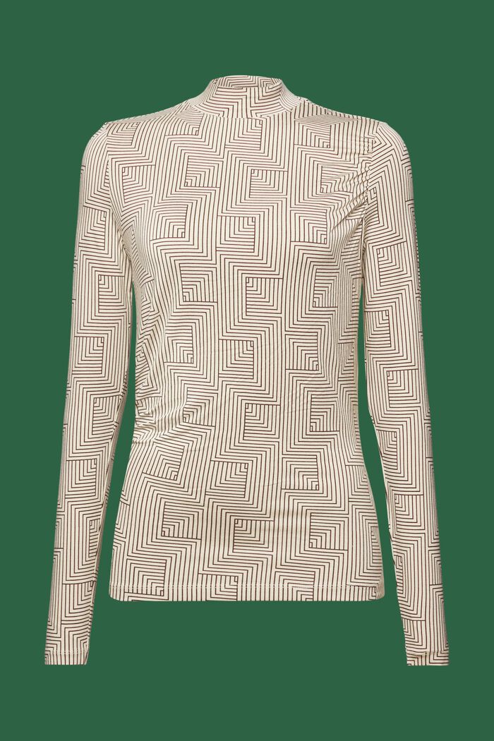 Jersey top met print, lange mouwen en opstaande kraag, BEIGE, detail image number 6