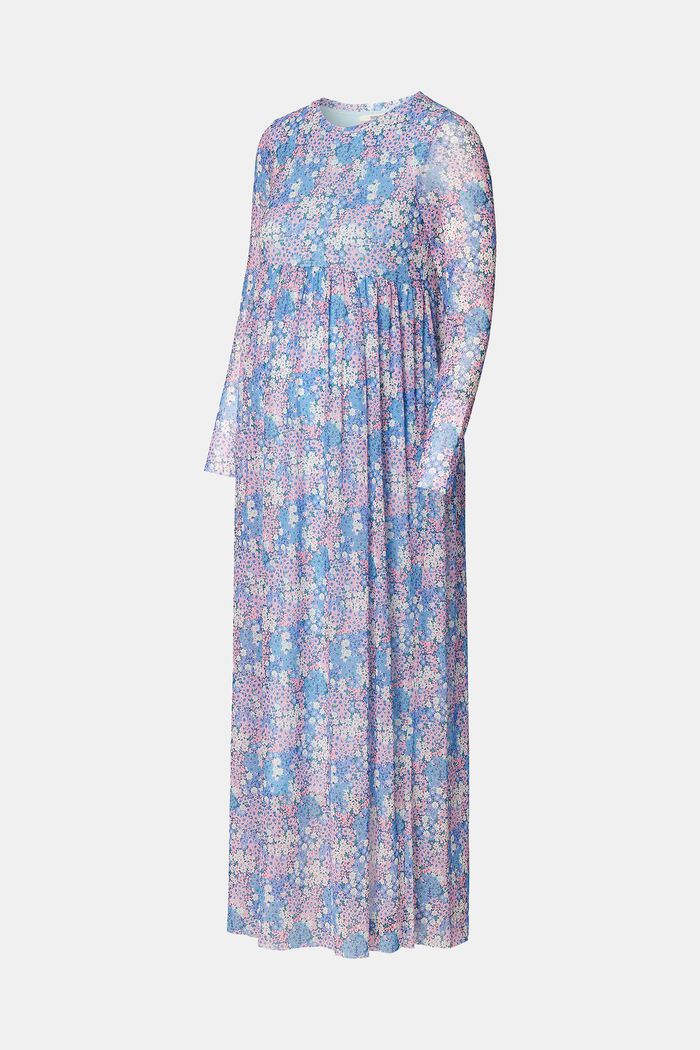 Mesh maxi-jurk met bloemenprint all-over, LIGHT BLUE, detail image number 4