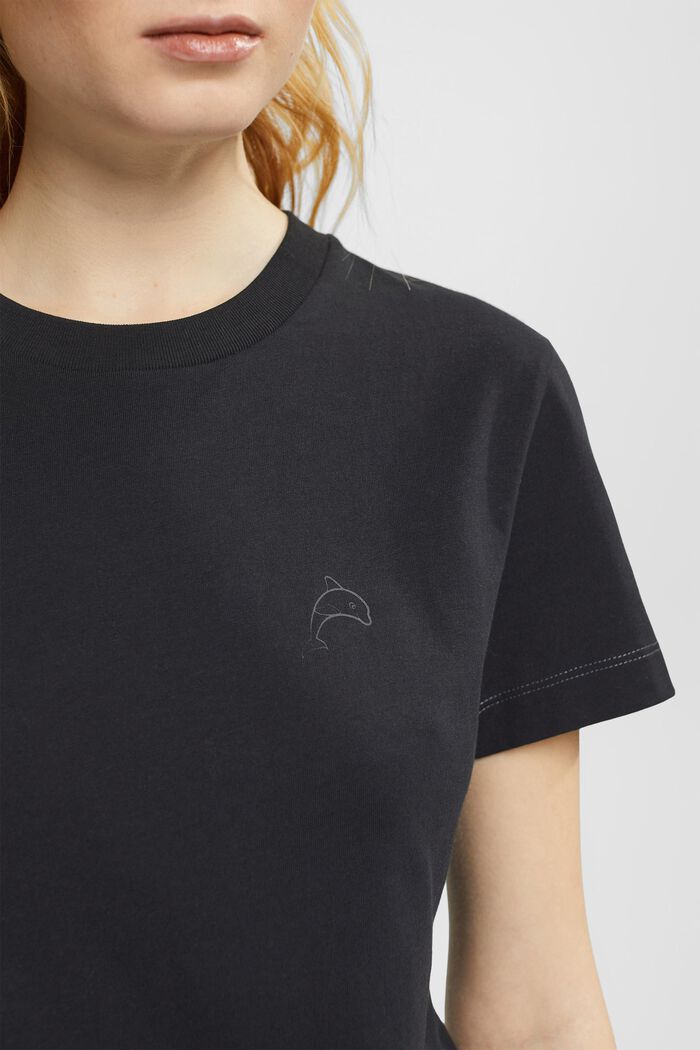 Katoenen T-shirt met dolfijnenprint, BLACK, detail image number 2