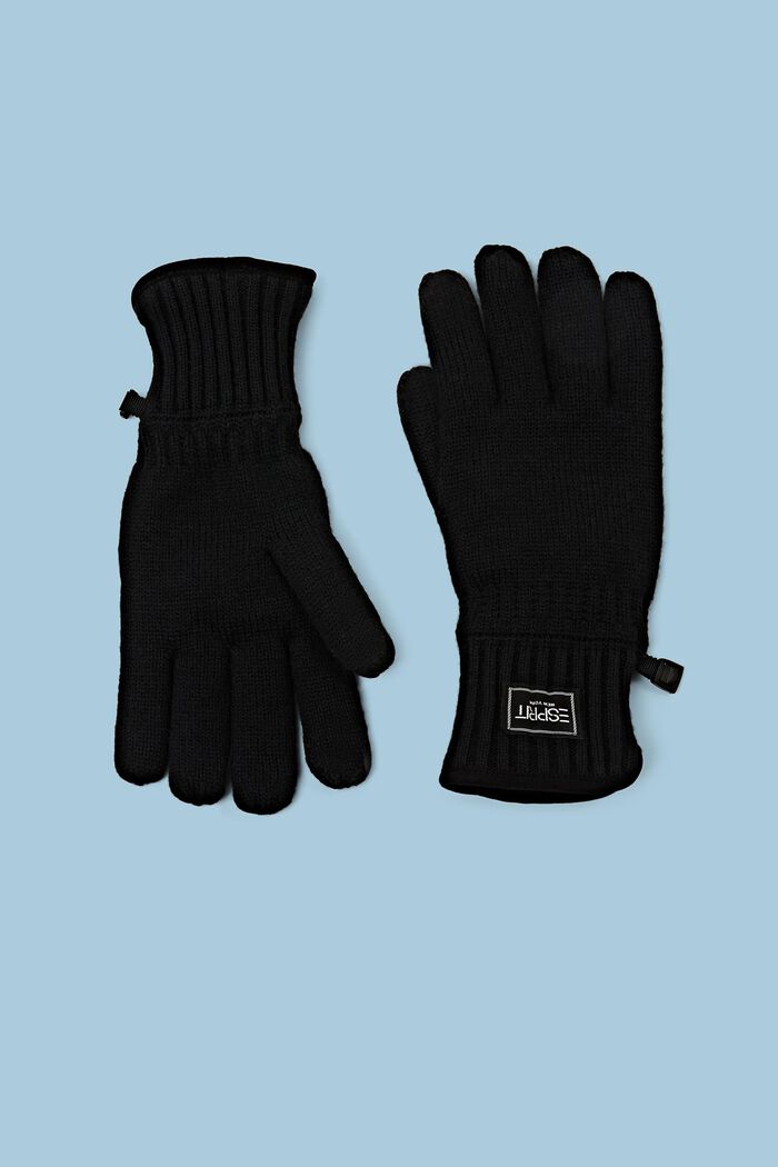 Gebreide handschoenen gevoerd met fleece, BLACK, detail image number 0