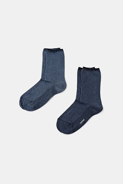 Set van 2 paar gestreepte, grofgebreide sokken
