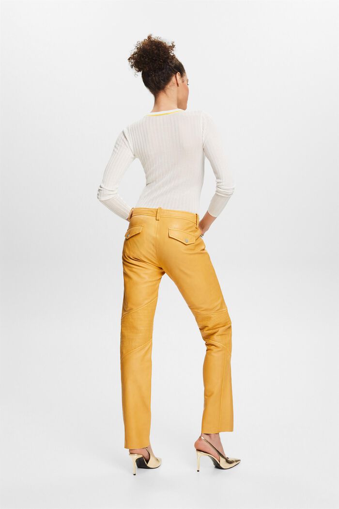 Pantalon en cuir droit à taille mi-haute, BEIGE, detail image number 2