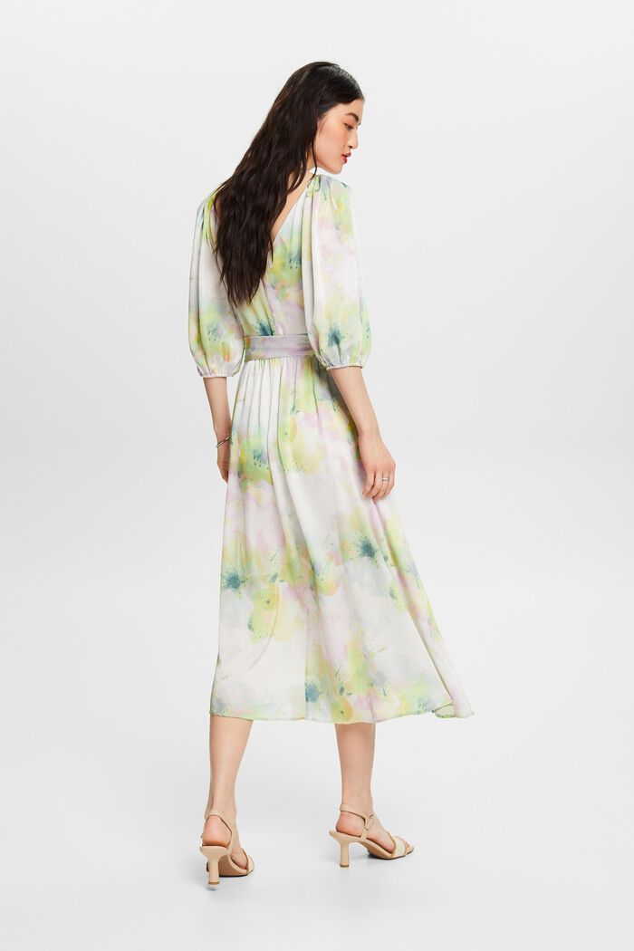 Satijnen maxi-jurk met print en V-hals, NUDE, detail image number 2