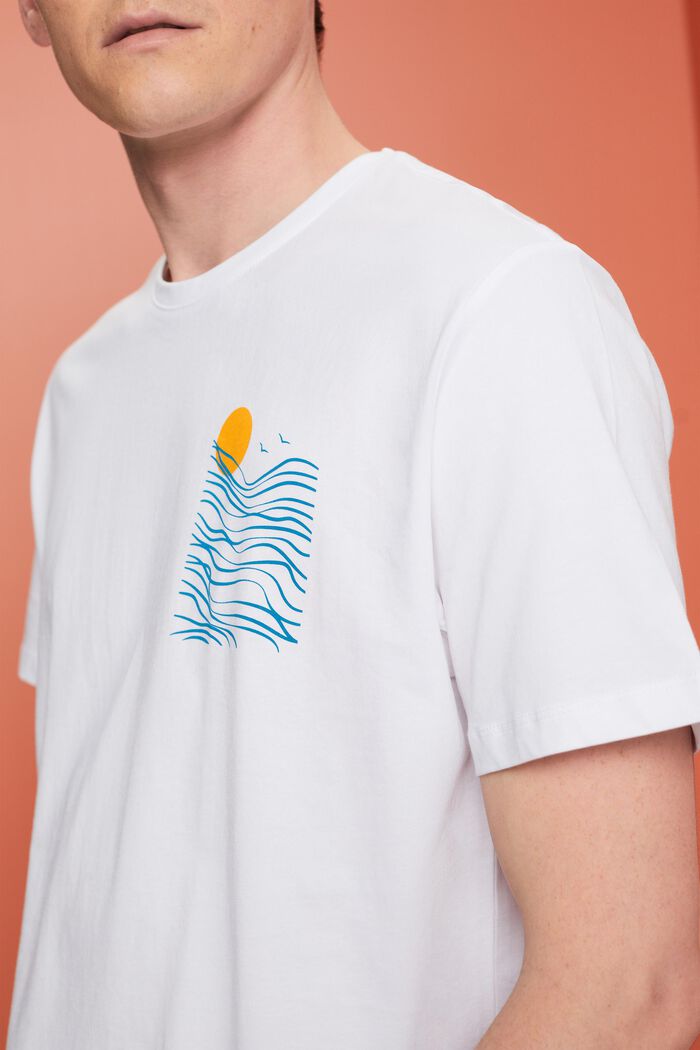 Jersey T-shirt met print op de borst, 100% katoen, WHITE, detail image number 2