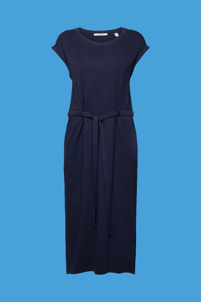 Jersey midi-jurk met strikceintuur, NAVY, detail image number 6