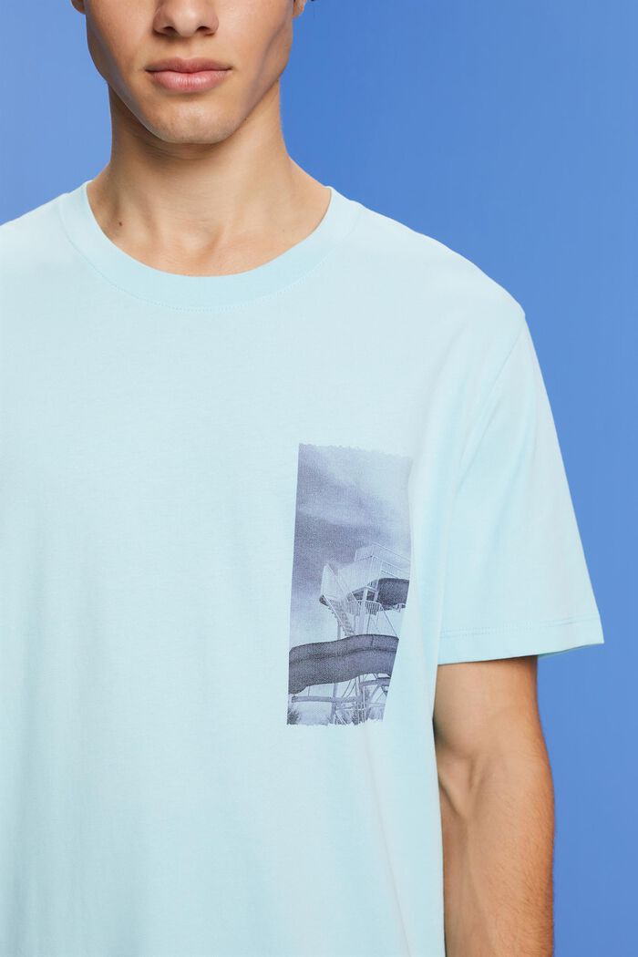 T-shirt met print op de borst, 100% katoen, LIGHT TURQUOISE, detail image number 2