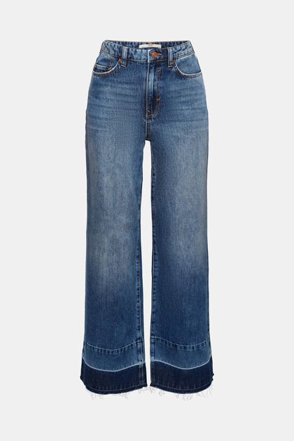 High-rise jeans met wijde pijpen, BLUE DARK WASHED, overview