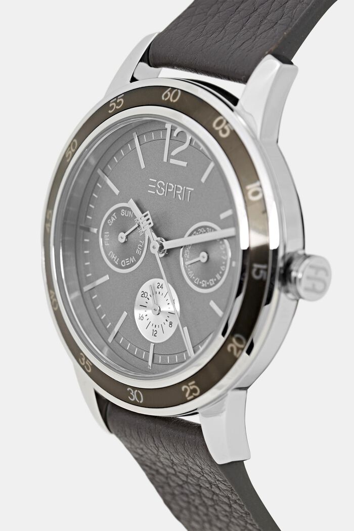 Multifunctioneel horloge met leren bandje, DARK GREY, detail image number 1