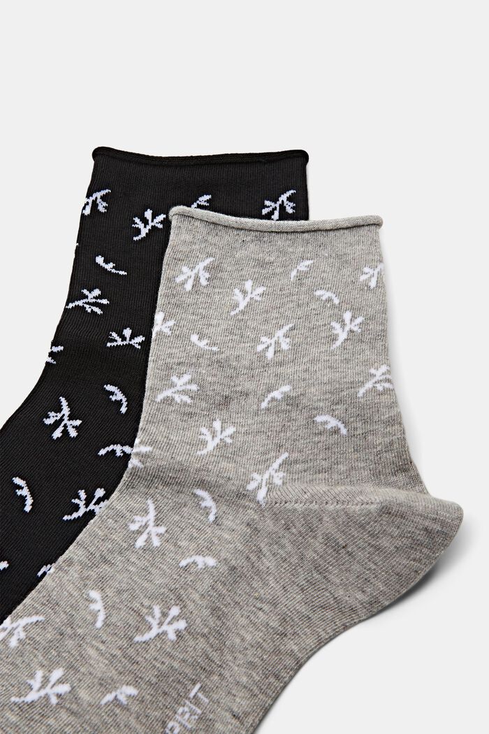 2 paar katoenen sokken met print, GREY/BLACK, detail image number 2