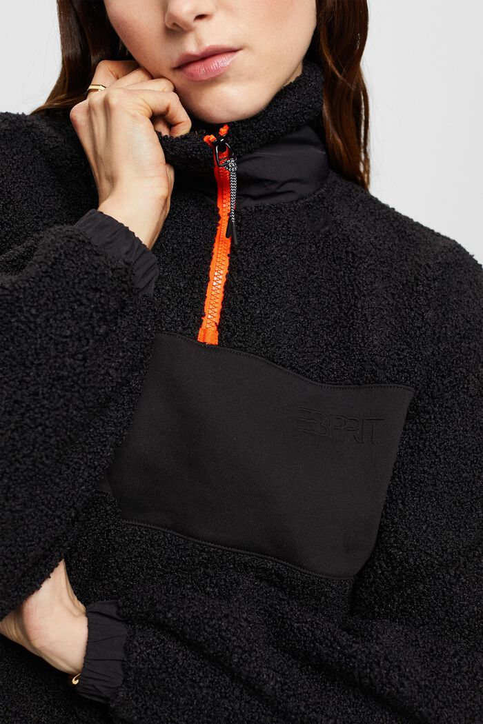 Sweatshirt met een halve rits, van een materiaalmix, BLACK, detail image number 2