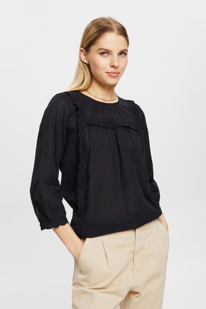 Kanten blouse met schulprandje, BLACK, detail image number 0