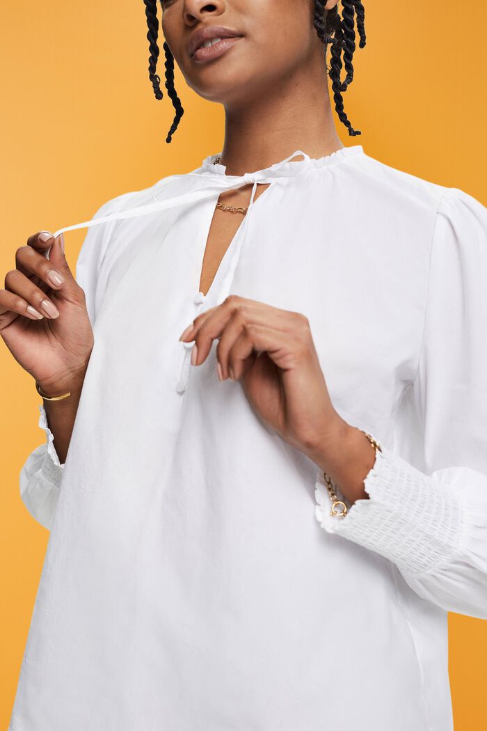 Katoenen blouse met strikdetail, WHITE, detail image number 2
