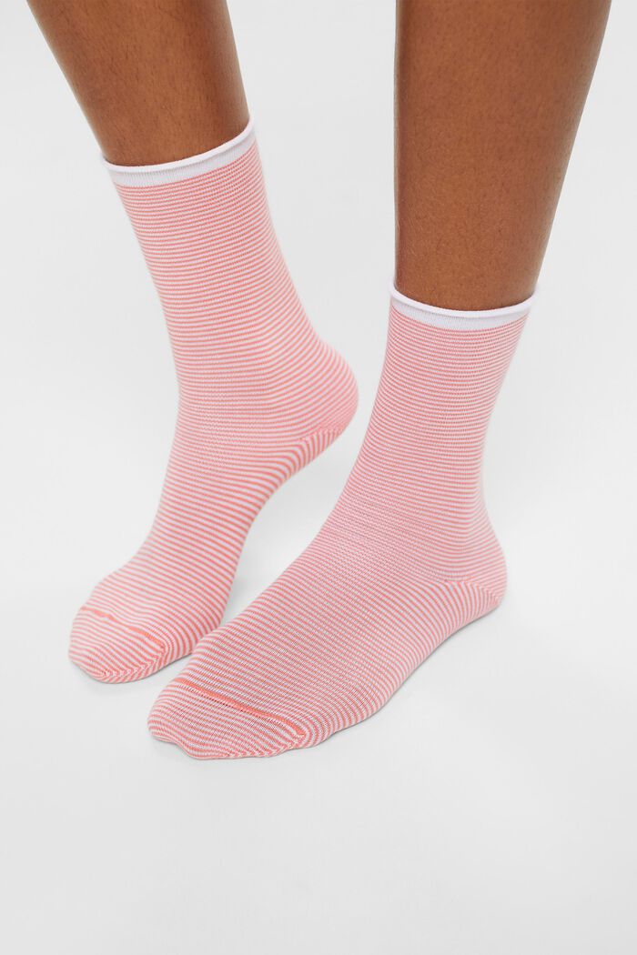Gestreepte sokken met opgerolde manchetten, organic cotton, ROSE/PINK, detail image number 2