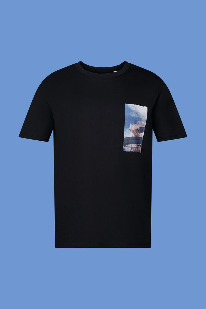 T-shirt met print op de borst, 100% katoen, BLACK, detail image number 5